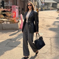 Blazer chic noir en PU imprimé crocodile pour femme 2026 |   Veste à col à revers coupe ample, manteau en similicuir style streetwear et bureau
