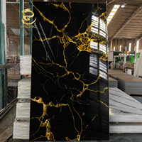 Panneau mural moderne en PVC anti-UV, étanche, blanc, noir, couleur marbre doré, motif floral, résistant à l'humidité, élégant, pour salle de bain et hôtel