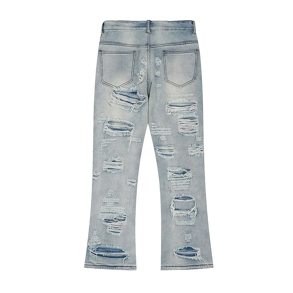 Gdtex jeans nhà sản xuất đường phố mặc hip hop giản dị rộng chân Đá rửa Mens thẳng chân jeans đau khổ jeans