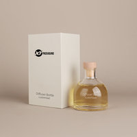 Bouteille diffuseur de parfum en verre transparent minimaliste ronde de 160 ml, vide, avec couvercle en bois naturel, par Eric Custom
