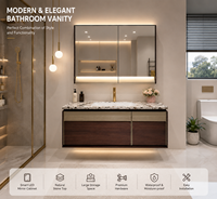 Set Meja Rias Kamar Mandi Modern Siap Kirim 80/90/100cm Kabinet Kayu Lapis Top Marmer Asli Cermin LED Pintar Terpasang di Dinding Garansi 5 Tahun