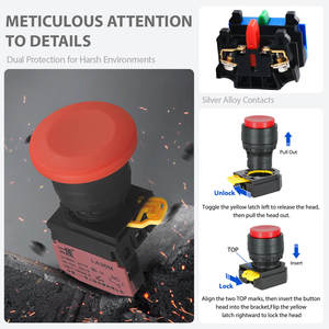 LA36M-M 22MM Interruptor de botón pulsador rojo tipo hongo, autoblocante y de reinicio automático, 1NO 1NC, control de arranque/parada para electrodomésticos, IP40 YIJIA - Product Image 2