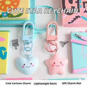 Llavero de resina UV con diseño de estrella y corazón, bonito y de dibujos animados, para llavero, mochila de niñas, auriculares, funda de teléfono, colgante para bolso, accesorios para parejas - Product Image 2