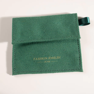 Pochette élégante en coton de luxe, style enveloppe, avec logo personnalisé et insert rembourré pour l'emballage et la présentation de bijoux (vente en gros) - Product Image 6