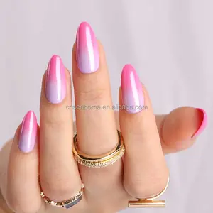 Colore perla Ombre unghie francesi unghie finte viola stampa verticale sulle unghie