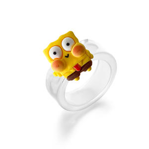 Q versión lindo dibujos animados Bob Esponja y Patrick cangrejo anillo resina de moda acrílico para Boss pequeño <span class=keywords><strong>gusano</strong></span> joyería para niños hechos - Product Image 6