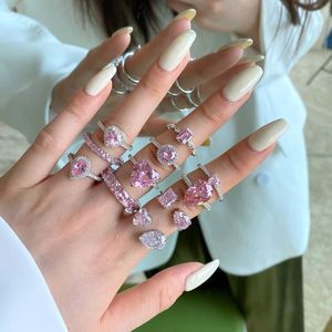 Dylam Luxury Wedding Zirconia Gemstone Jewelry Plated Rhodium Pink Diamond Heart-Shaped Engagement 925 Sterling Silver Rings - Product Image 1