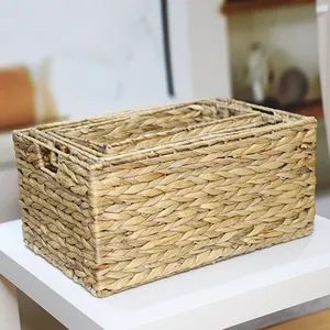 Conjunto artesanal de 4 bairinhas água hiacinth tecido cesta de armazenamento
