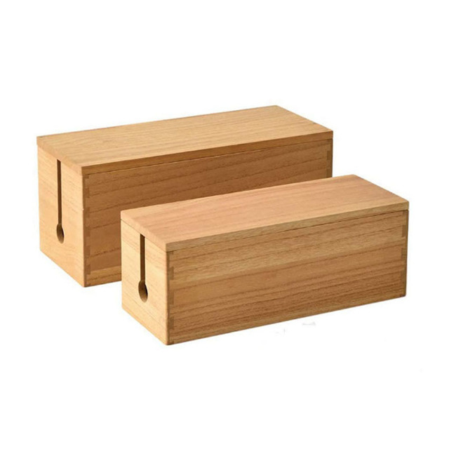 Multifunctional Rustic Wooden Cable Management Box Rectangle Desktop Office Organizer for Cable Strips and Sundries