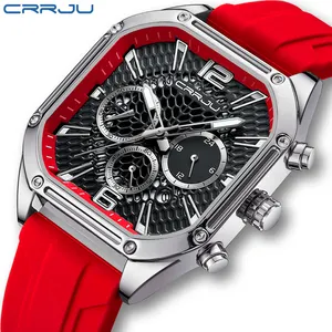 Jam tangan Crrju 2311 gaya baru jam tangan kuarsa pria jam tangan bisnis penyimpanan kronograf tali silikon asli