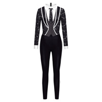 Costume de pantalon formel d'Halloween Costume de fête en spandex imprimé noir et blanc