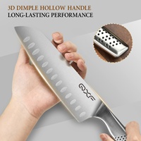 Couteau Santoku allemand en acier inoxydable de 7 pouces, couteau de cuisine avec manche creux