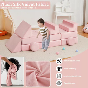 Canapé modulaire pour enfants en tissu, avec blocs de construction en mousse haute densité, tabouret pour salle de jeux et coin lecture - Product Image 2