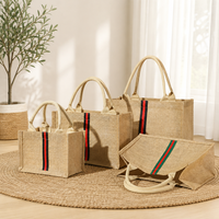 Ensemble de sacs fourre-tout en jute à rayures verticales personnalisées pour femme - Couleurs noir, rouge, vert - Tailles S/M/L/XL - Vente en gros OEM/ODM