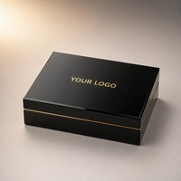 Boîte cadeau rigide et robuste avec couvercle noir brillant et manchon doré, impression personnalisée, recyclable, qualité supérieure, vente en gros, directement de l'usine