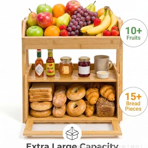 Étagère de rangement de cuisine à double couche en bambou Chengshan avec porte en verre, boîte à pain, organisateur de fruits, légumes et assaisonnements, pour le bureau - Product Image 4