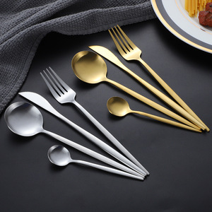 Stainless Steel Cutlery Set Polished Round Spoon Coffee Spoon Western Steak Knife Fork Durable Solid Color Adult Use - Product Image 3
