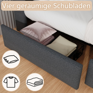 <span class=keywords><strong>Letto</strong></span> Imbottito Multifunzionale con Illuminazione LED e <span class=keywords><strong>Testiera</strong></span> con Vano Portaoggetti e Stazione di Ricarica USB, 4 Cassetti, Doghe in Legno, Grigio - Product Image 6