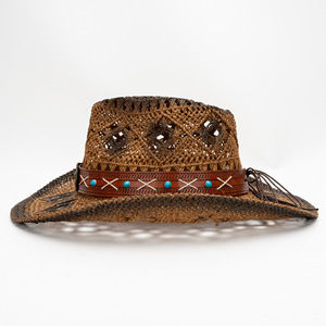 <span class=keywords><strong>Chapeau</strong></span> de paille rétro <span class=keywords><strong>espagnol</strong></span> printemps-été pour hommes et femmes, <span class=keywords><strong>chapeau</strong></span> de cowboy ajouré en herbe, <span class=keywords><strong>chapeau</strong></span> de soleil décontracté à large bord, tissé à la main pour la plage - Product Image 3