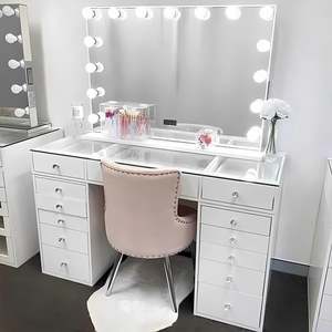 Modern Dresser with LED <b>Lamp</b> Adjustable Makeup Mirror Stool Hotel Apartment <b>Bedroom</b> Storage Furniture Wooden Drawer - Product Image 2