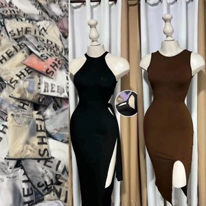 Camiseta sin mangas acanalada <span class=keywords><strong>Vestido</strong></span> <span class=keywords><strong>largo</strong></span> Maxi Casual Verano Transpirable Características antiestáticas Patrón sólido <span class=keywords><strong>Vestido</strong></span> <span class=keywords><strong>de</strong></span> cintura natural Sheines - Product Image 1