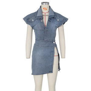 Conjuntos de <span class=keywords><strong>falda</strong></span> de mujer de nueva moda, Chaleco corto de mezclilla de algodón elástico, <span class=keywords><strong>chaqueta</strong></span> <span class=keywords><strong>y</strong></span> <span class=keywords><strong>falda</strong></span> a juego, <span class=keywords><strong>conjunto</strong></span> de <span class=keywords><strong>falda</strong></span> corta de dos piezas de mezclilla para mujer - Product Image 2