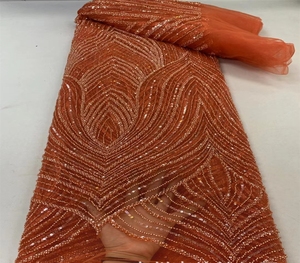Épais Bordado de lentejuelas de encaje 3D Perlé <span class=keywords><strong>Tulle</strong></span> Floral Brodé Net Tissu Comercio mayorista Sequin Dentelle Tissu - Product Image 4