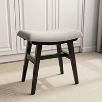 Chaise de maquillage compacte en bois massif, petit tabouret de coiffeuse avec assise en éponge haute résilience recouverte de lin, design moderne du milieu du siècle, noir, facile à assembler
