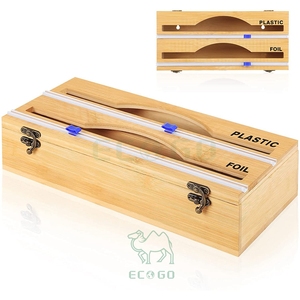 Organizador de papel de aluminio para cajón Dispensador de envoltura 2 en 1 con cortador y etiquetas. Para cajón de cocina, para envoltura de estaño Saran, envoltura de plástico - Product Image 1