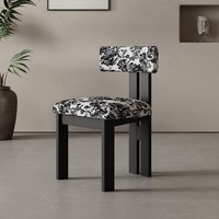 Chaise de salle à manger mobile en bois massif de style français, revêtement en flanelle, dossier design moderne du milieu du siècle, pour la maison et les restaurants
