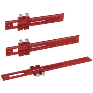 3Pcs 6/8/12 Inch Precision Pocket Ruler Metal Slide Rule Inch and Metric T-Type Scribing Ruler Square Ruler T Track