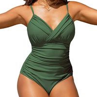 Maillot de bain une pièce froncé à col en V pour femmes, grande taille, avec soutien-gorge rembourré, S-2XL, vêtements de plage pour dames
