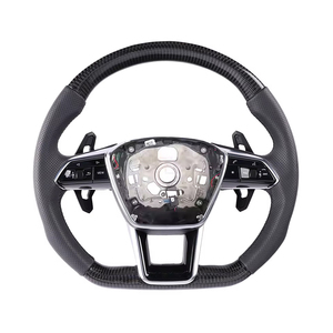 Avec bouton de démarrage Volant S-<span class=keywords><strong>Line</strong></span> en cuir et fibre de carbone pour Audi TT R8 A4 A5 B8 B9 S4 RS6 A6 C7 <span class=keywords><strong>RS</strong></span> Q5 Q6 Customizion - Product Image 5