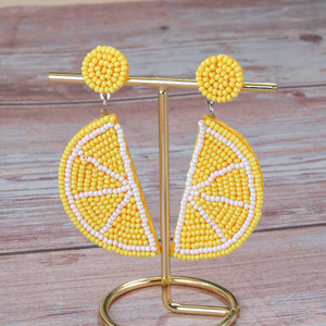 Pendientes tejidos de moda Linda fruta limón sandía naranja Kiwi arroz cuentas pendientes para mujer Uionen 1824 - Product Image 2