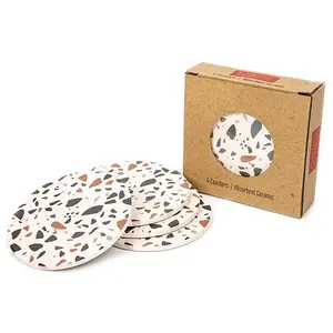 Wholesale Modern Round Ceramic Nordic White Coaster Custom Set of 4 with Individual Customized Color Box