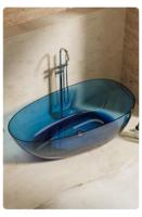 Baignoire ovale autoportante en résine transparente de style moderne, écologique, durable, ultra-claire, pour salle de bain intérieure avec drain