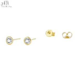 Bezel Earring Hot Sale Daily Wear Simple Bezel Setting Diamond Stud Earring 18K Pure Gold Earring Jewellery