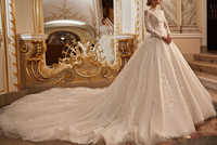 Robes de mariée de luxe en cristal à manches longues, style arabe, coupe trapèze, robes de mariée longues