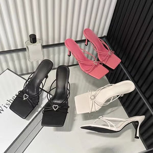 QuiteS, nueva cinta de verano, zapatillas decorativas de tacón alto con diamantes de imitación, zapatillas de cabeza cuadrada, <span class=keywords><strong>Sandalias</strong></span> de tacón ajustadas - Product Image 1
