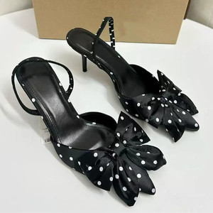 Escarpins et sandales à bout pointu avec nœud découpé pour femme, chaussures à talons sexy à pois tendance pour femme - Product Image 3