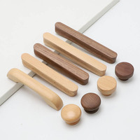 DIMETAL Kenop Kabinet Bulat Kayu Solid, Gagang Laci Kayu Beech Rubber, Pegangan Furnitur untuk Lemari Pakaian
