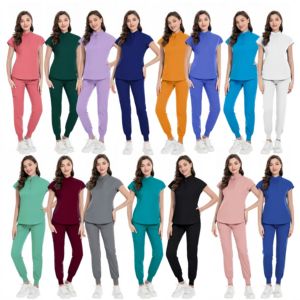 女式立领无袖医院磨砂套装哑光上衣护士医生来样定做 - Product Image 3