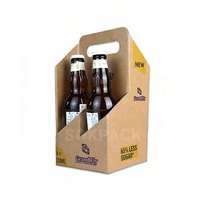 Paquete de Cuatro Portadores de Cartón Corrugado Ecológicos Personalizados para Botellas de Cerveza Artesanal, Whisky, Vodka, Bebidas Energéticas y Refrescos