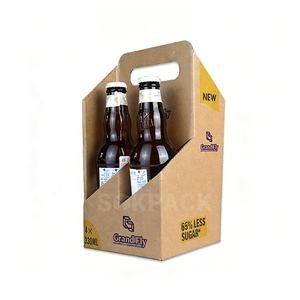 Kotak Kemasan Karton Bergelombang untuk Empat Botol Bir & Anggur Kustom dengan Pegangan Pembawa - Product Image 3