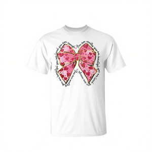 T-shirt rose mignon avec nœuds coquette et cœurs pour filles - Promotion Saint-Valentin - Product Image 2