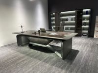 Meubles de bureau de direction haut de gamme modernes, bois brillant, LED, haute technologie, bureau de direction en forme de L, luxe, nouveau design, table de direction