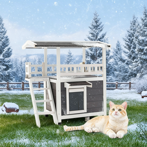 Casa de Madera para Gatos de 2 Pisos para Exteriores, con Escaleras y Balcón, Espaciosa e Impermeable, Refugio Invernal para Gatos - Product Image 2