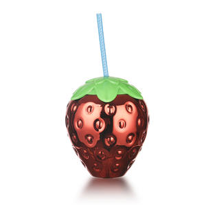 20 OZ Plastic Strawberry Shape Cup with Lids Straw Cute <b>Water</b> Bottle Mug Cold Drink <b>Containers</b> for Summer Hawaiian Party - Product Image 2