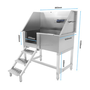 Baignoire pour animaux de compagnie en acier inoxydable avec drain central, robinet et escalier - Station de lavage pour chiens professionnelle - Product Image 3