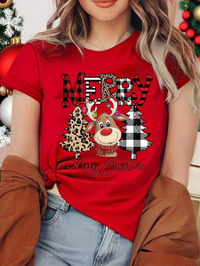 Personalizzabile stile natalizio di alta qualità il modello stampato simpatico cartone animato rilassante da <span class=keywords><strong>donna</strong></span> t-shirt a collo alto - Product Image 1